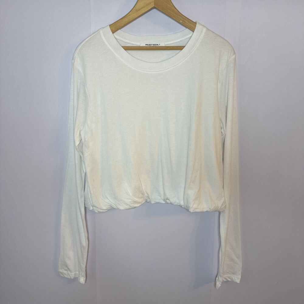 Project Social T Happiness In A Glass‎ T-Shirt Womens Large White Minimalist